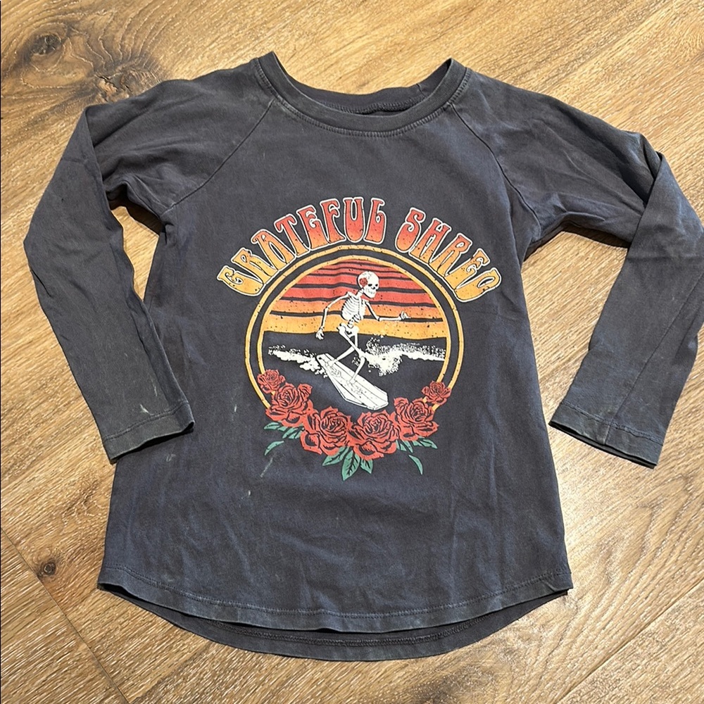 Grateful Dead (Shred) Surf Long Sleeve - Black Acid Wash size 6 Tiny Whales